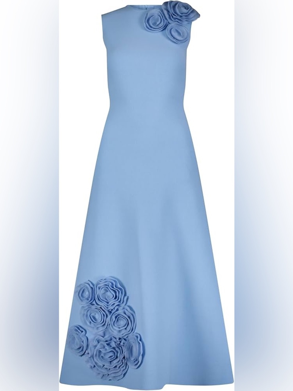 Lela Rose Penelope Rose Applique Knit Sleeveless Milano Midi Dress in Blue